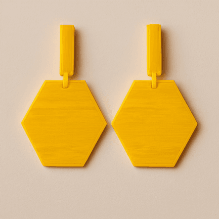 HexaPop bright yellow hexagon 3D printed earrings featuring a bold geometric hexagon shape.