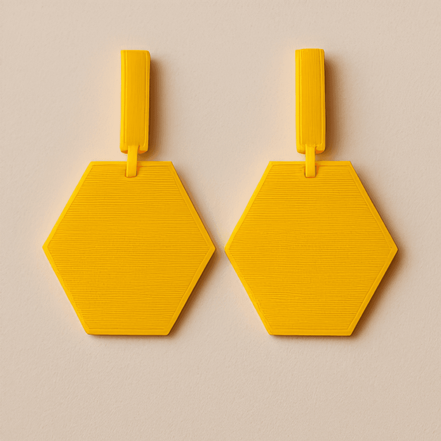 HexaPop bright yellow hexagon 3D printed earrings featuring a bold geometric hexagon shape.