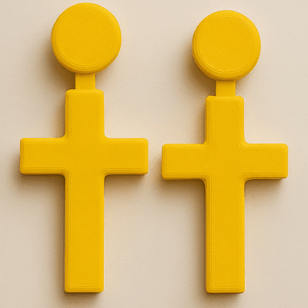 Cross earrings in yellow with round stud top and bold shape