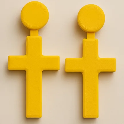 Cross earrings in yellow with round stud top and bold shape