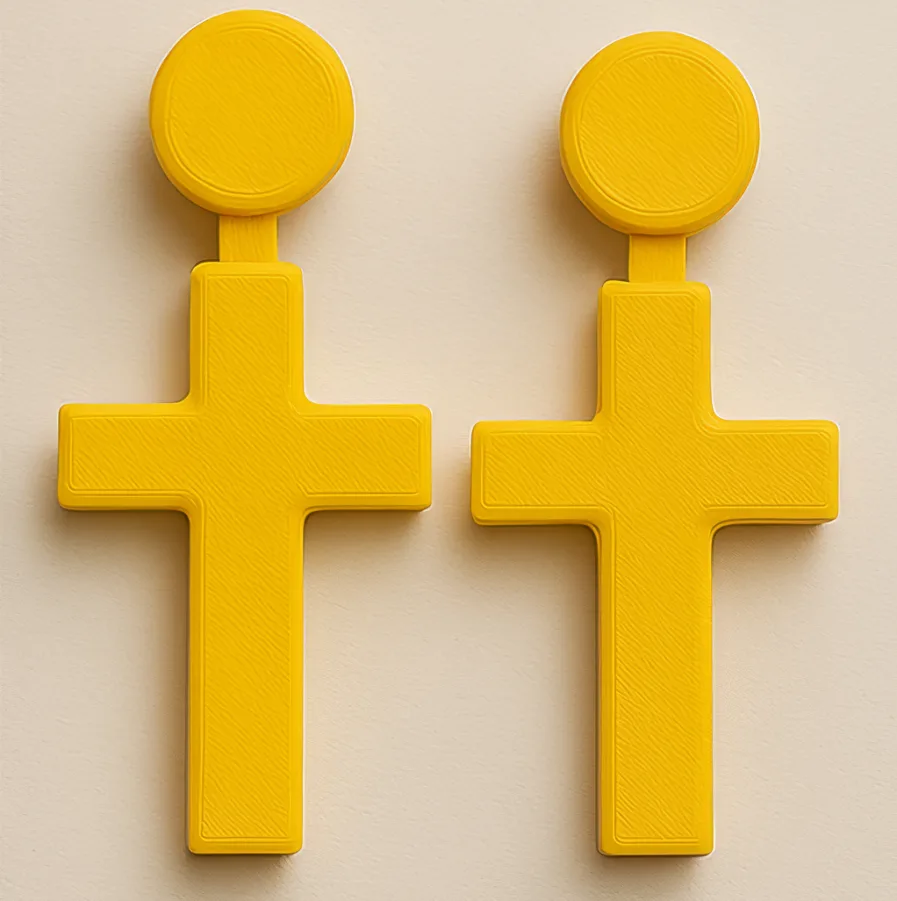Cross earrings in yellow with round stud top and bold shape