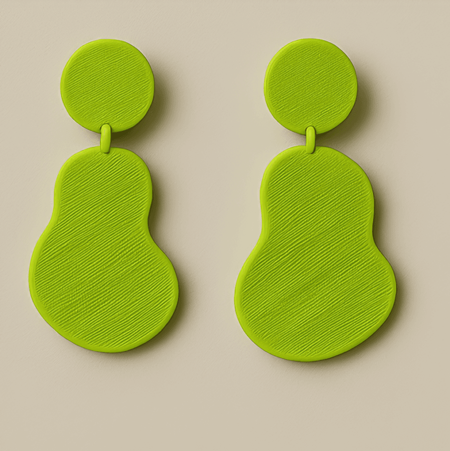 MonoWave neon green abstract drop 3D printed earrings, featuring a unique and flowing organic shape.”