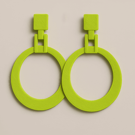Green hoop earrings with rectangular link detail by MonoContrast
