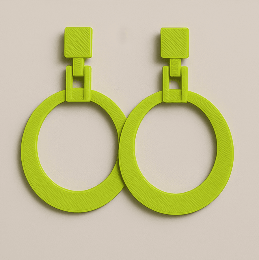 Green hoop earrings with rectangular link detail by MonoContrast
