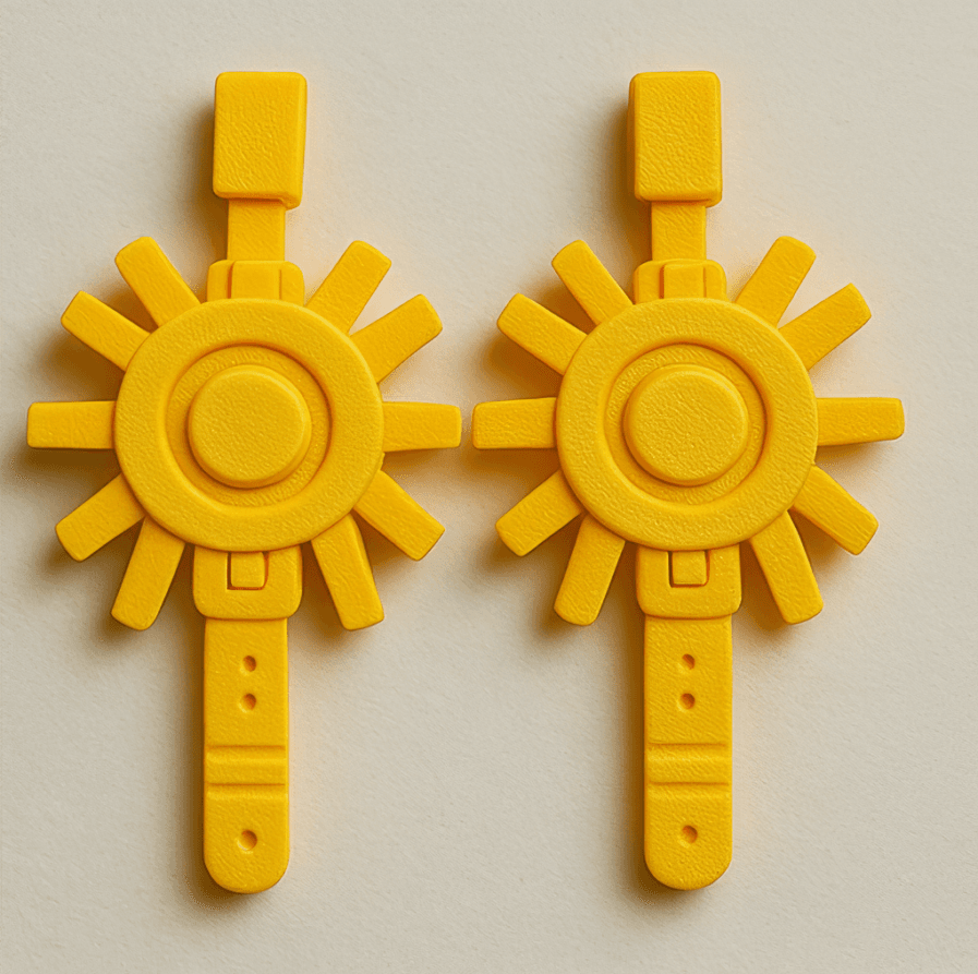 SolarForge bold yellow sunburst 3D printed earrings, featuring a radiating geometric sun design.