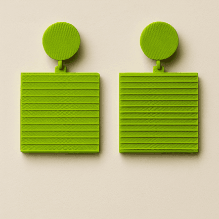 LimePulse bright green square 3D printed earrings