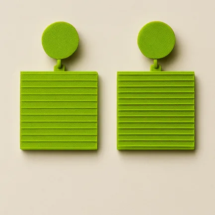 LimePulse bright green square 3D printed earrings