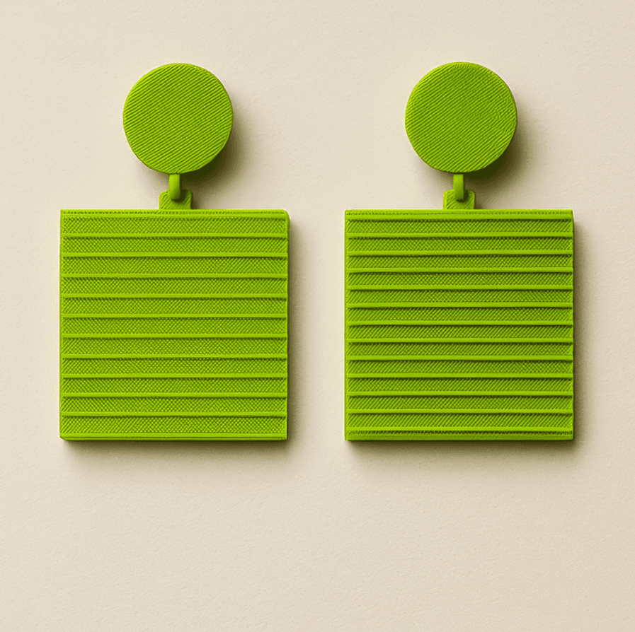 LimePulse bright green square 3D printed earrings