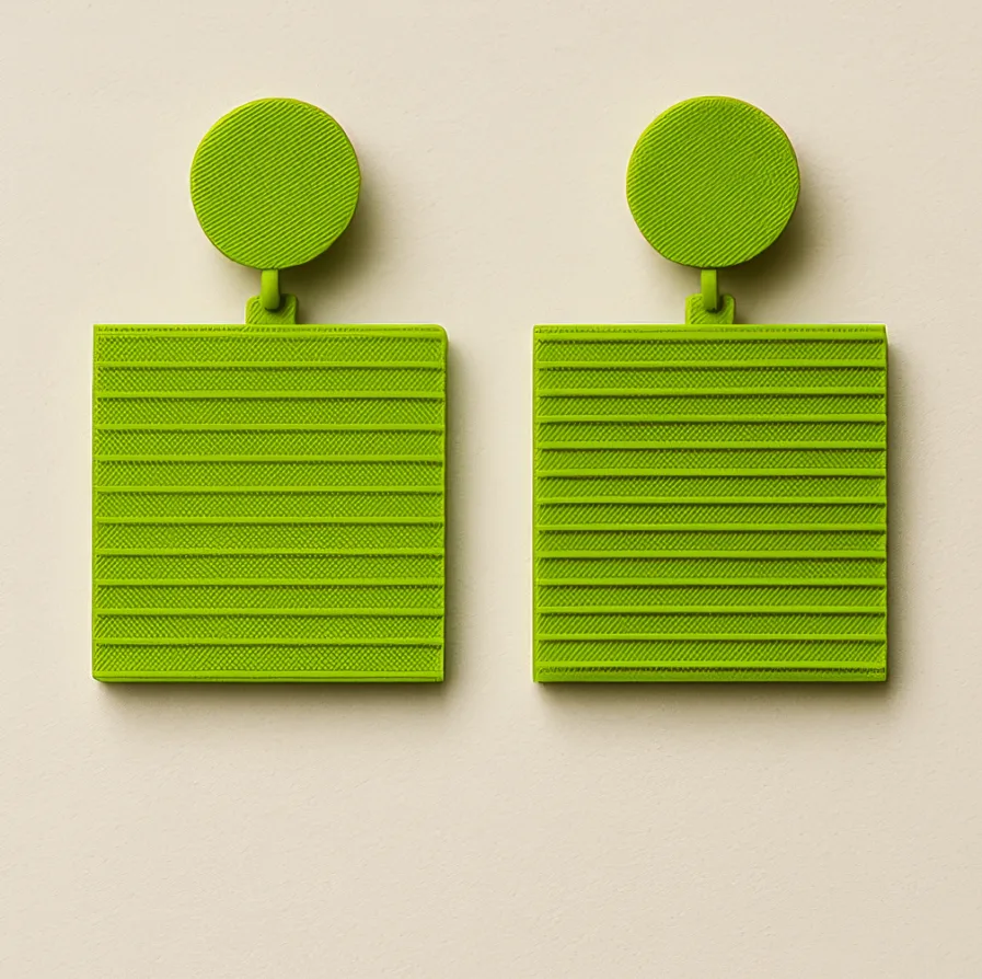 LimePulse bright green square 3D printed earrings