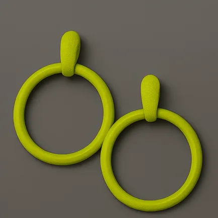 Green hoop earrings with sculptural matte texture by MonoContrast