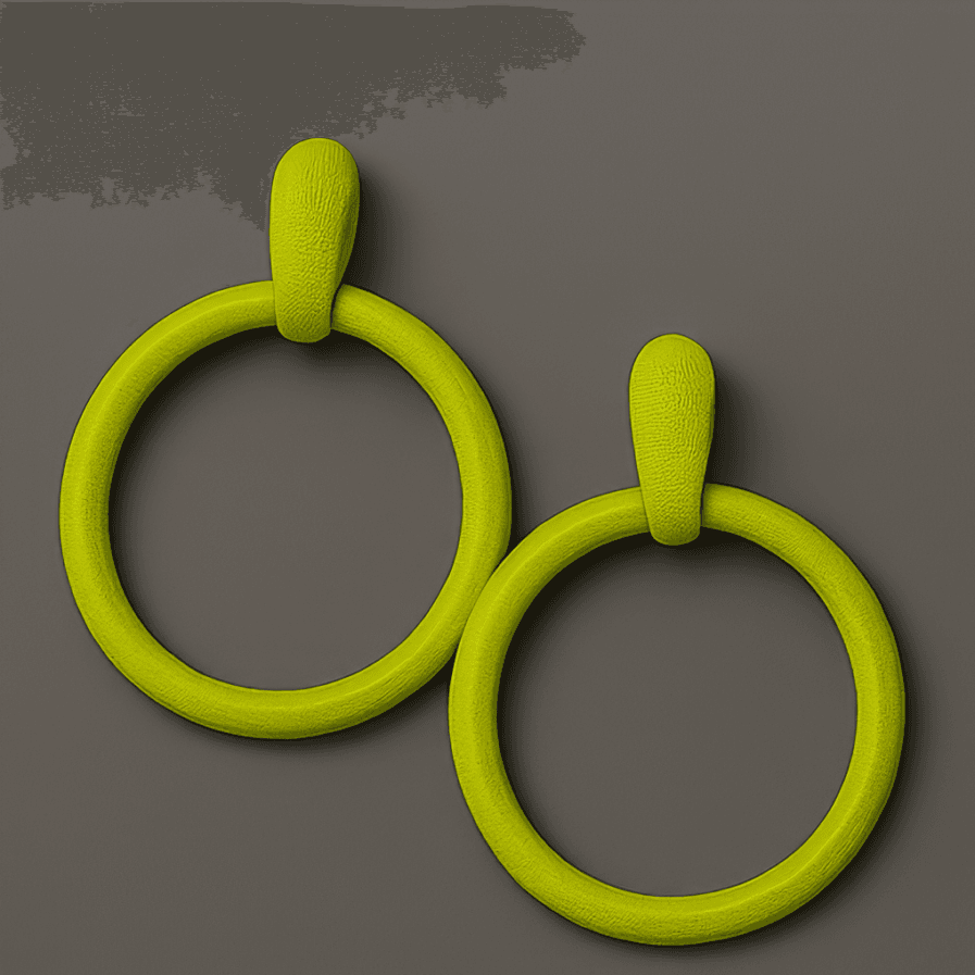 Green hoop earrings with sculptural matte texture by MonoContrast