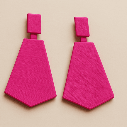 Geometric earrings with polygon drop and magenta finish