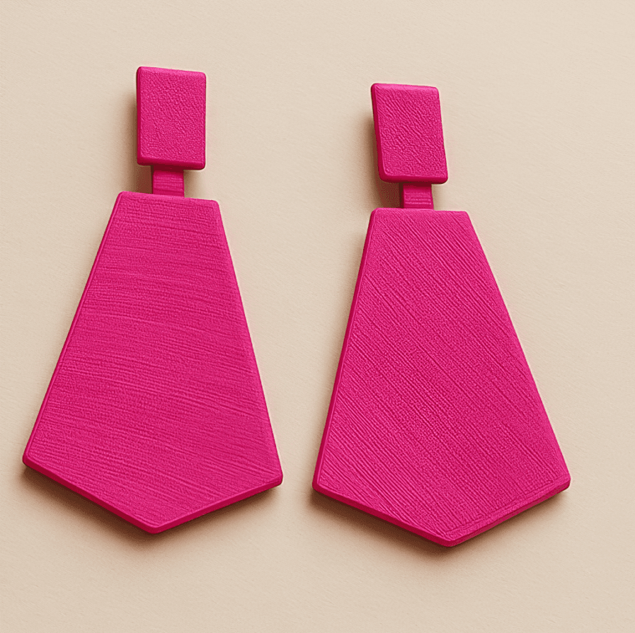 Geometric earrings with polygon drop and magenta finish