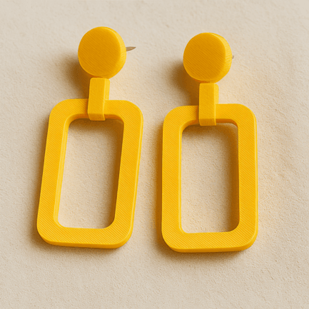 Rectangle earrings in bright yellow with round stud top