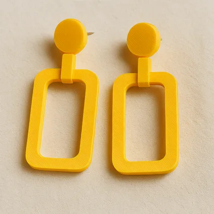 Rectangle earrings in bright yellow with round stud top