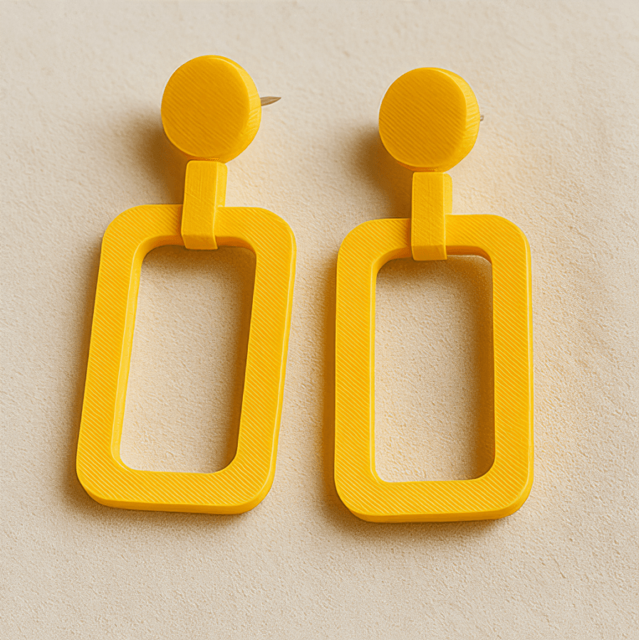 Rectangle earrings in bright yellow with round stud top
