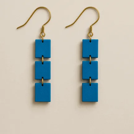 Rectangle earrings in blue with stacked geometric form