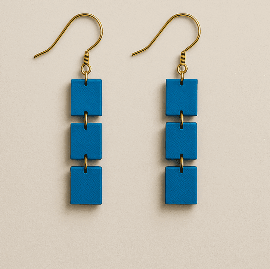 Rectangle earrings in blue with stacked geometric form