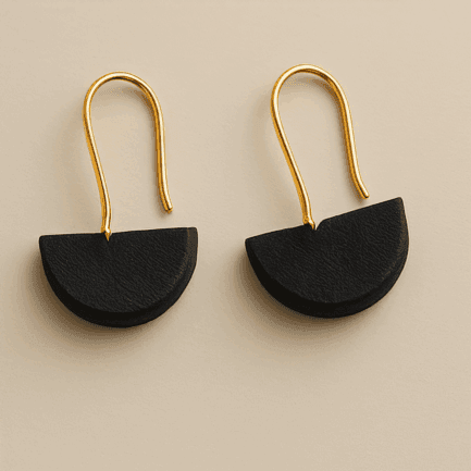 Earrings with black half-circle design and gold hooks