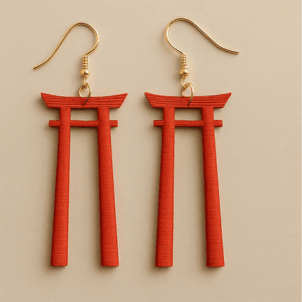 Japanese earrings in red shaped like torii gates