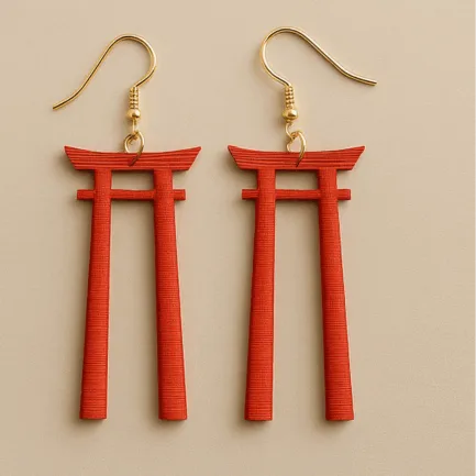 Japanese earrings in red shaped like torii gates