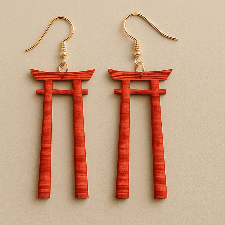 Japanese earrings in red shaped like torii gates