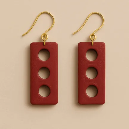 Fun geometric dangle earrings with three circular cutouts and gold hooks