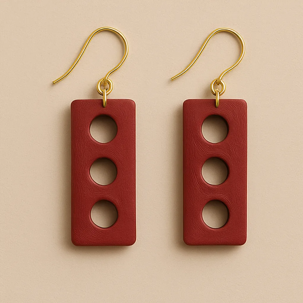 Fun geometric dangle earrings with three circular cutouts and gold hooks