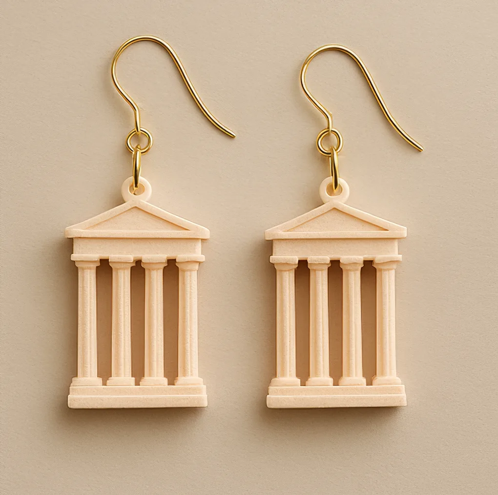 Fun statement earrings shaped like Greek columns in ivory