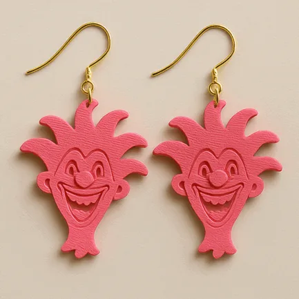 Fun earrings shaped like pink cartoon jesters