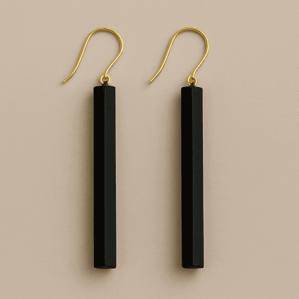 Black dangle earrings with long rectangular prism shape