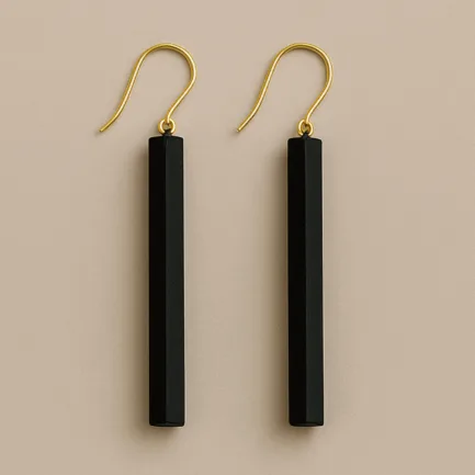 Black dangle earrings with long rectangular prism shape
