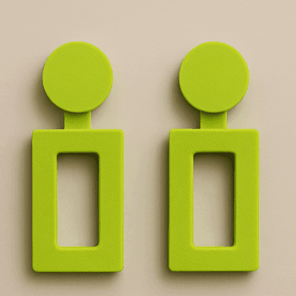 Green on earrings in rectangular cutout shape with circular stud