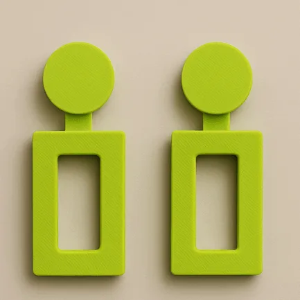 Green on earrings in rectangular cutout shape with circular stud